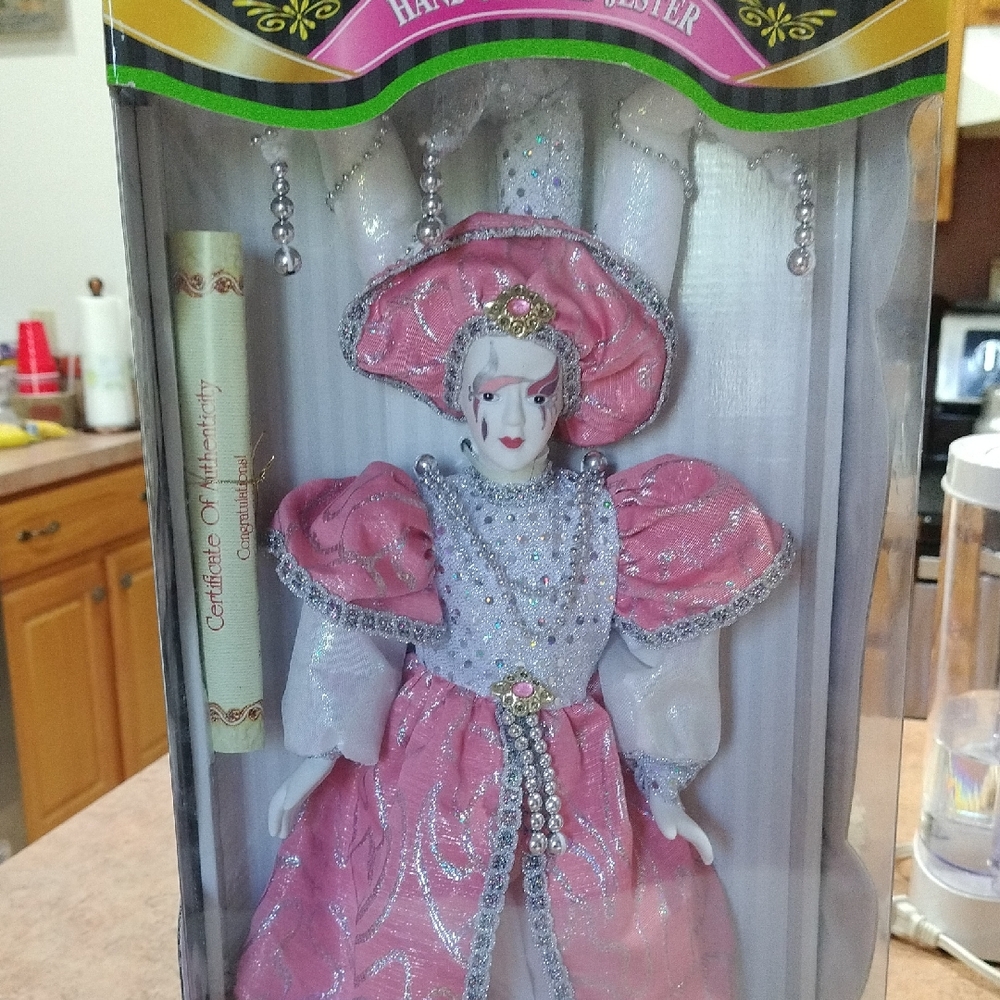 Elegant Pink and Silver Jester Doll